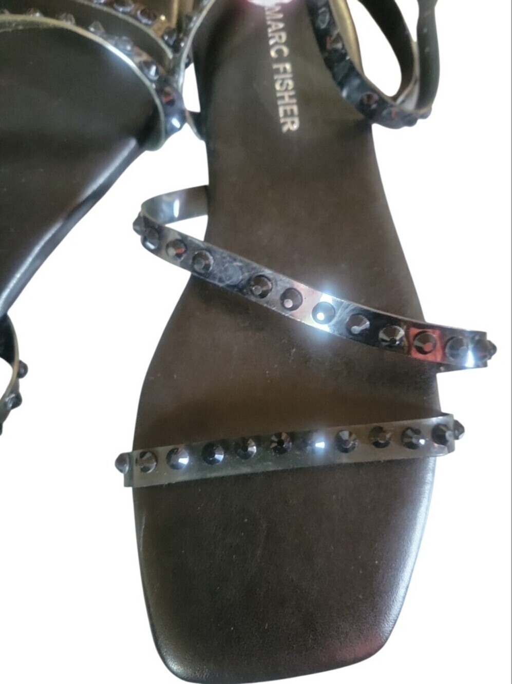 Marc Fisher Fonoo Black Studded Multi-Strap Square Toe Embellish Flat Sandals 7 - Picture 3 of 6